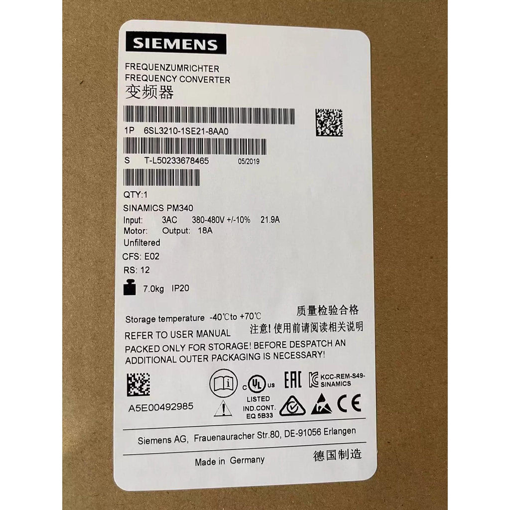 Siemens 6SL3210-1SE21-0AA0 SINAMICS S120 PM340 Power Module – 4.0kW / 10A with Integrated Filter.